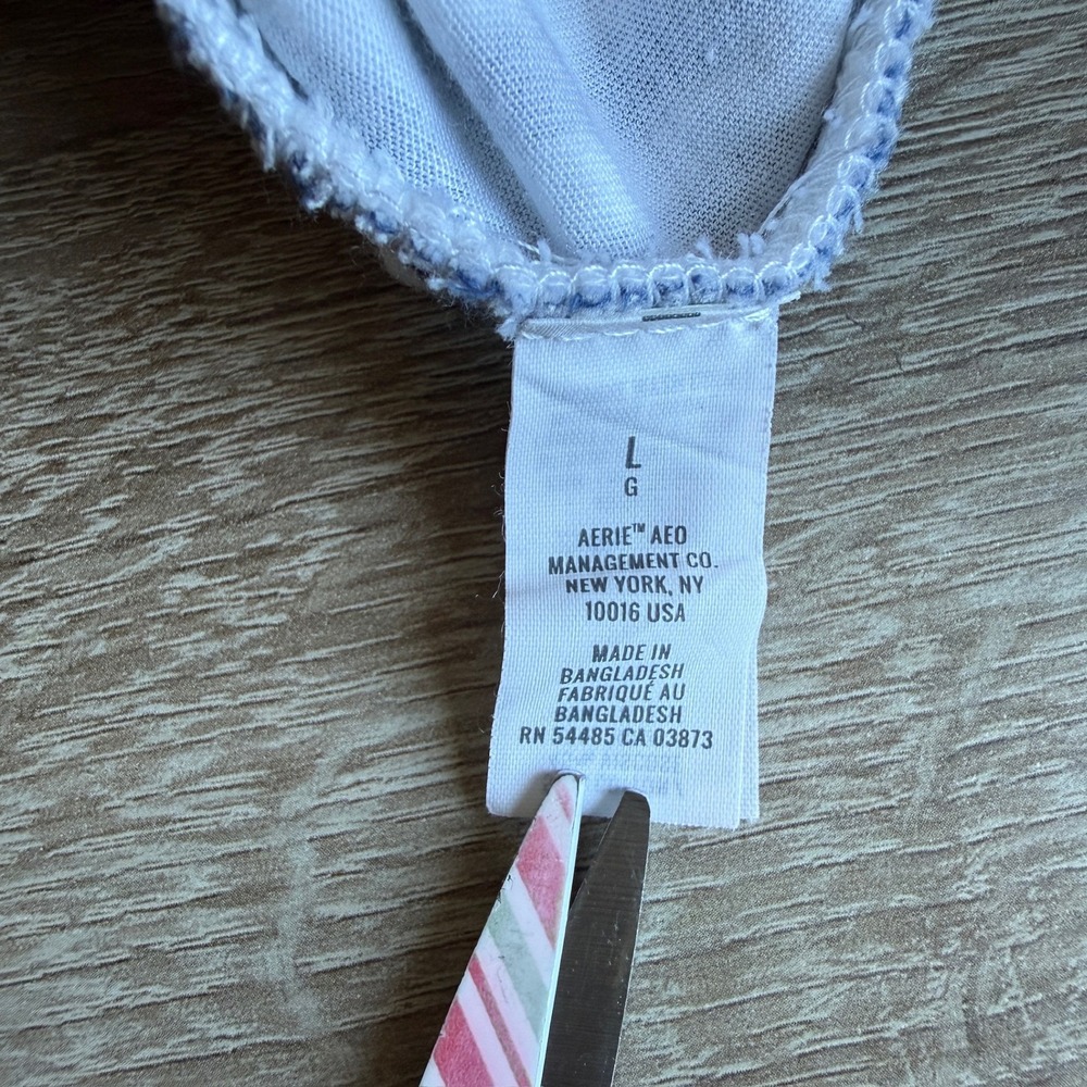Aerie Striped Pajama Shorts Blue White Ruffle Hem Velvet Tie Large - Picture 4 of 5